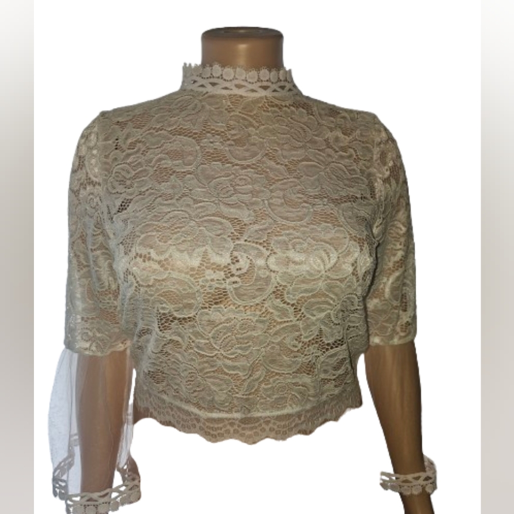 NWT Love University White lace Zip-up Top, Blouse, 1XL